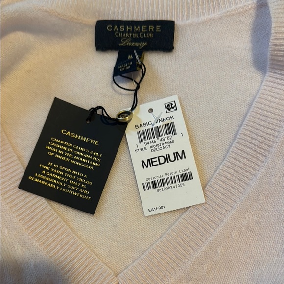 Charter Club Pink Cashmere Lightweight V-Neck Sweater - Picture 8 of 8